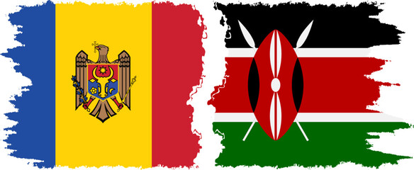 Kenya and Moldova grunge flags connection vector