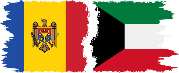 Kuwait and Moldova grunge flags connection vector