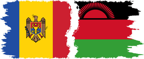 Malawi and Moldova grunge flags connection vector