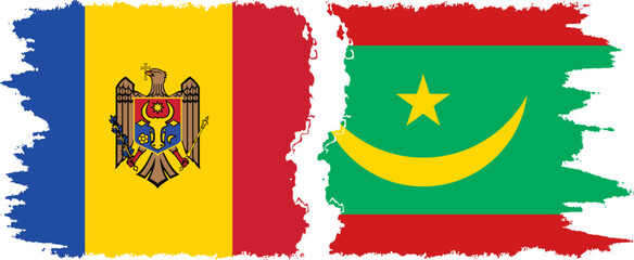 Mauritania and Moldova grunge flags connection vector