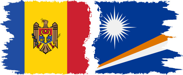 Marshall Islands and Moldova grunge flags connection vector