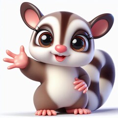 Fototapeta premium cute sugar glider waving hand cartoon , 3d Generative AI
