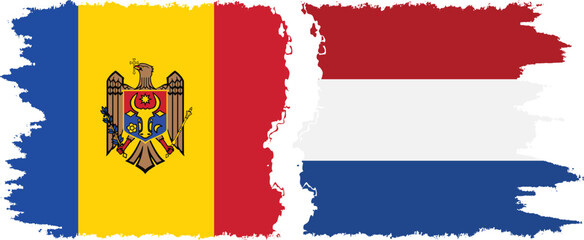 Netherlands and Moldova grunge flags connection vector