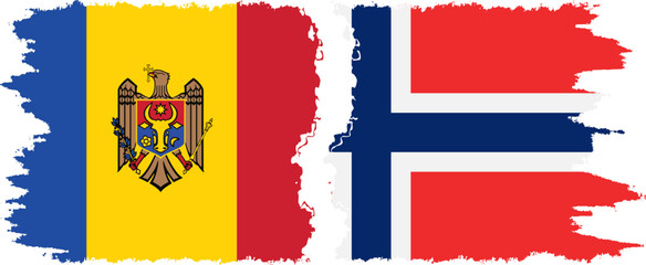 Norway and Moldova grunge flags connection vector