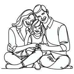 Line art of a happy family, continuous line drawing of a happy family 