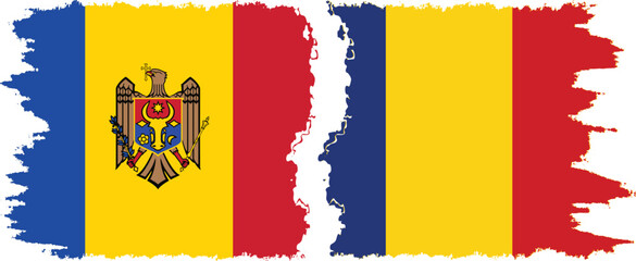 Romania and Moldova grunge flags connection vector