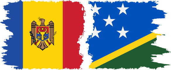 Solomon Islands and Moldova grunge flags connection vector