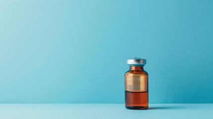 COVID 19 vaccine pictured against blue backdrop with copyspace