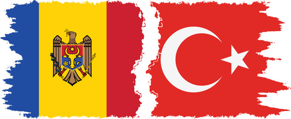 Turkey and Moldova grunge flags connection vector