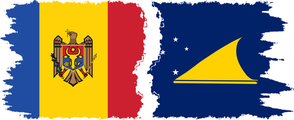 Tokelau and Moldova grunge flags connection vector