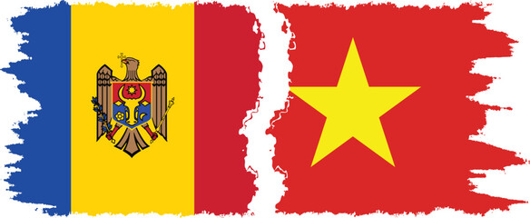 Vietnam and Moldova grunge flags connection vector