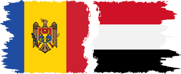 Yemen and Moldova grunge flags connection vector