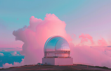 Gloomy Dusk at Hawaii Observatory Dome with Pastel Sky