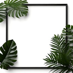 Fototapeta premium Tropical leaves background with black border.