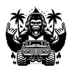 car monster and gorilla logo. angry gorilla logo design. design for T-shirt brand
