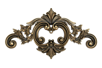 Intricate vintage ornamental element with swirling floral design in gold tones. Perfect for decorative and design purposes.