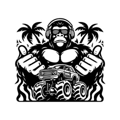 car monster and gorilla logo. angry gorilla logo design. design for T-shirt brand