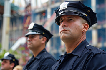 Obraz premium Police officers stand solemn with focused expressions during cer