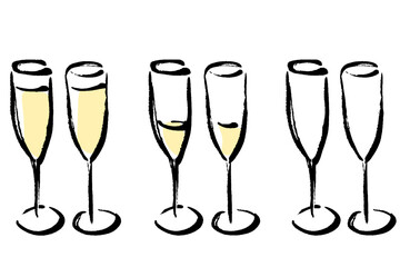 筆書きのシャンパングラスのイラスト