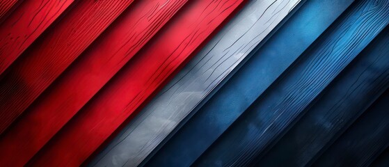 Diagonal red, white, and blue stripes form a striking backdrop, reminiscent of national flags, offering a vivid and lively design full of movement and contrast.