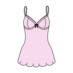 Women's pink color combination. Trendy women's lace lingerie hand drawn lingerie isolated on white background.