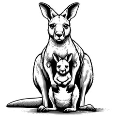 illustration of a kangaroo with baby