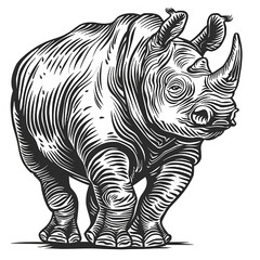 Fototapeta premium rhino illustration, drawing, engraving, ink, line art, vector, tattoo