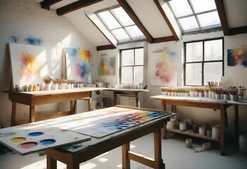 Sunlit Artist's Studio with Empty Canvases