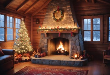 Festive Fireplace Decorated for Christmas