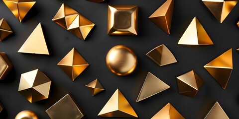 Obraz premium Golden Geometric Shapes Against a Black Background Perfect for Awards Ceremony. Concept Awards Ceremony, Golden Geometric Shapes, Black Background