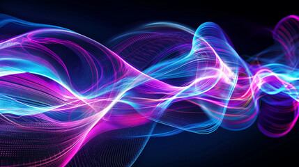 Digital Neon Ribbons. Swirling Blue and Pink Artwork - Futuristic Abstract Concept.