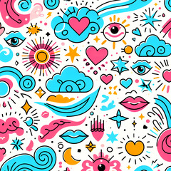 pattern sun clouds lips seamless