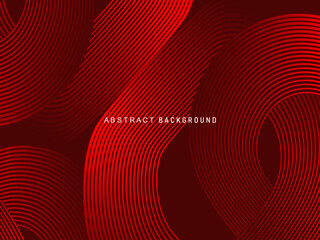 Abstract red glowing geometric lines on dark red background. Modern shiny red circle lines pattern. Futuristic technology concept, perfect for covers, posters, banners, brochures, websites, etc.