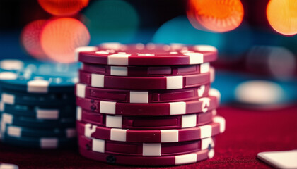 poker chips at Vegas, copy space for text, ad shot
