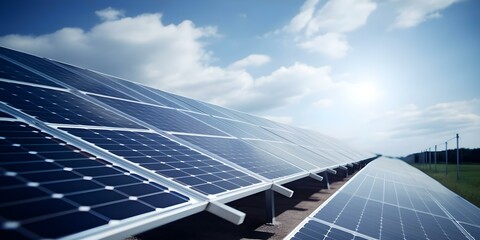Maximizing Sun Exposure Rows of Solar Panels on a Gray Background. Concept Solar Energy, Renewable Resources, Green Technology, Sustainable Power, Innovative Solutions