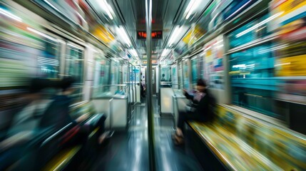 Abstract Motion-Blurred View from the Front of a Train. Dynamic Urban Transportation Concept with Speed and Motion