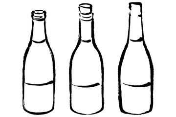 シャンパンのボトルの線画イラスト