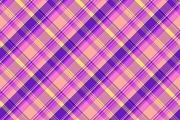 Sofa pattern seamless plaid, figure vector background texture. Crease fabric check tartan textile in purple and pink colors.