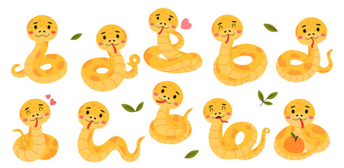 Cartoon cute snake isolated on white background.