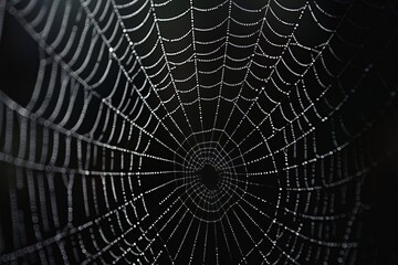 Capture the intricate symmetry of a spider's web, each strand a masterpiece of natural architecture woven with meticulous precision.