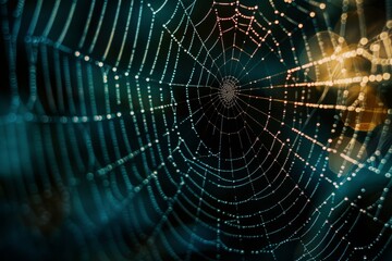 Naklejka premium Capture the intricate symmetry of a spider's web, each strand a masterpiece of natural architecture woven with meticulous precision.