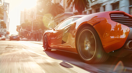 a sports car driving down a street