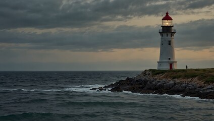 Obraz premium The solitude of a lighthouse keeper as they watch over the endless expanse of the sea ai_generated