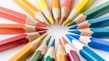 Fototapeta premium a group of colored pencils arranged in a circle