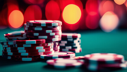 poker chips at Vegas, copy space for text, ad shot