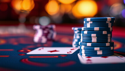 poker chips at Vegas, copy space for text, ad shot