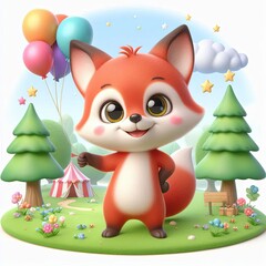 cute fox standing on 2 legs cartoon 3d Generative AI

