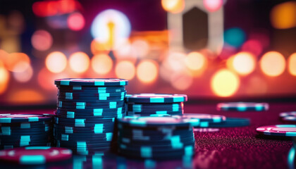 poker chips at Vegas, copy space for text, ad shot