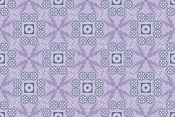 Floral seamless pattern with vintage elements and geometric design for wallpaper and textile decoration in purple color