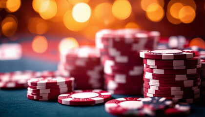 poker chips at Vegas, copy space for text, ad shot